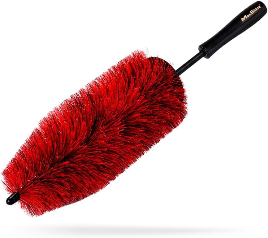 Maxshine Wheel & Rim Brush 10 Large Soft Bristle PP Material with Comfort Grip & Knuckle Guard Scratch-Free Wheel Cleaning Brush Universal Car Detailing Tool for Rims & Tires
