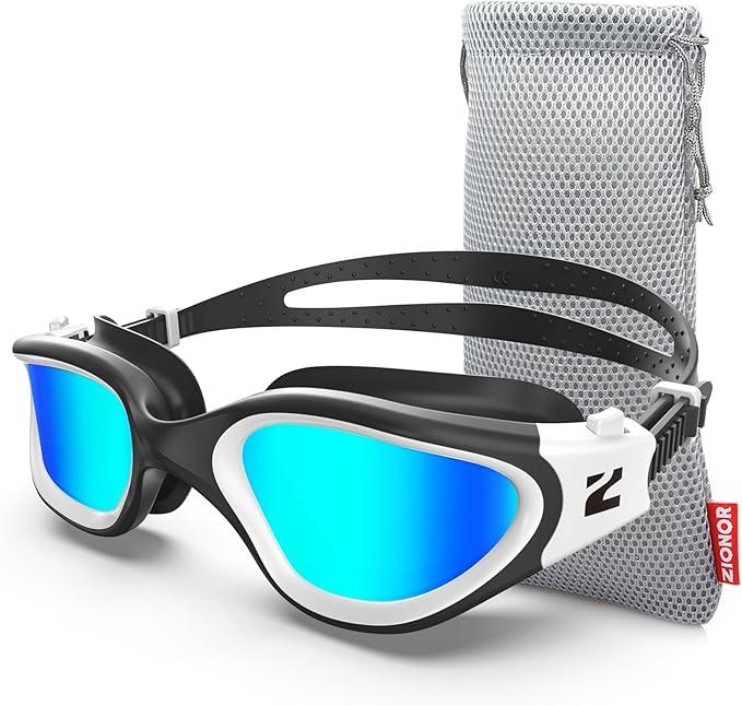 ZIONOR Swim Goggles, G1 SE Swimming Goggles Anti-Fog for Adult Men Women (B6-gold Lens Black White Frame)