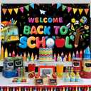 Welcome Back to School Banner, Black Color Back School Backdrop for First Day of School Decorations, Welcome Kids Students Back to School Party Decorations for School Classroom 70.8 x 43.3 Inch