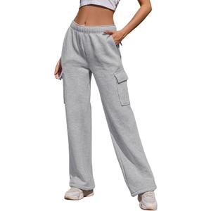 Cargo Sweatpants Women Wide Leg High Waisted Sweat Pants with Pockets Womens Lounge Casual Joggers (Gray, XXL)