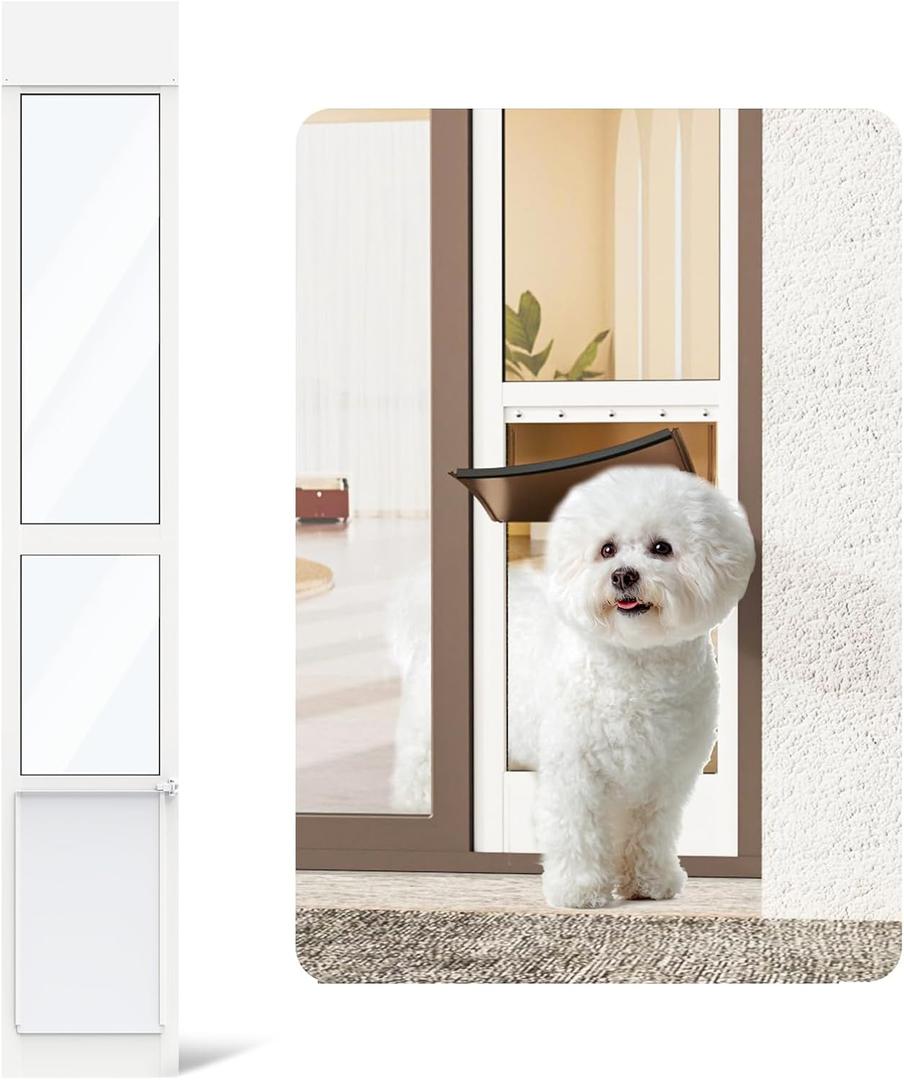 Doggy Door for Sliding Glass Door, Adjustable Height 75 4/5" to 80 3/10" Sliding Door Dog Door Insert, Suitable for Small Doggies Up to 25 lbs, M (Classic White)
