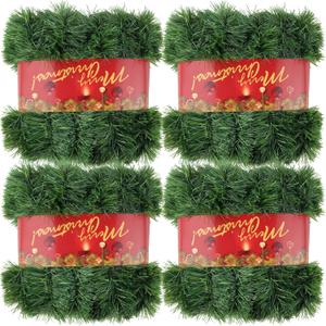 4Pcs Total 200 Ft Green Christmas Garland Decorations, Christmas Artificial Pine Greenery Garland Outdoor Indoor Decor, Soft PVC Xmas Garland for Stairs Railing Window Christmas Holiday Decor