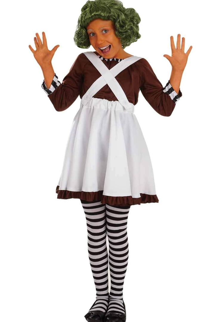 fun shack Girls Oompa Loompa Costume Kids Chocolate Factory Worker Dress Outfit M