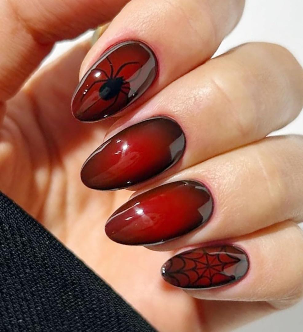 JMEOWIO Gel Nail Stickers Halloween Black Red Gradient Semi Cured Gel Nail Strips Wraps UV/LED Nails Art Design Decoration Accessories