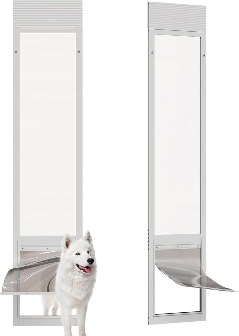 Dog Door for Sliding Glass Doors, Adjustable Height 76 1/8"-80 7/8" Aluminum Frame Tempered Sliding Door Dog Doors Insert with Lock, 10" x 15" Flap Size for Large Dogs