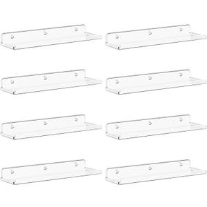 Lifewit Floating Shelves for Wall, 8 Pack Clear Acrylic Shelf 15" Room Decor for Bookcase/Vinyl Record Display/Photo/Picture in Bedroom, Living Room, Bathroom, Kitchen Storage and Organization