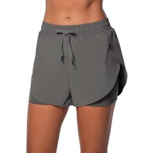 Sunzel 2 in 1 High Waist Running Shorts for Women Quick Dry Elastic Athletic Shorts with Pocket and Drawstring Workout Summer (Gray, M)