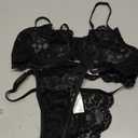 Lilosy Sexy Underwire Push Up Scallop Floral Lace Sheer Lingerie Set for Women Bra and Panty 2 Piece (Medium, Black)