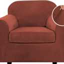 H.VERSAILTEX Rich Polyester and Spandex 2 Piece Cover Chair Slipcover Sofa Cover Furniture Protector Couch Soft with Elastic Bottom Chair Couch Cover with Arms, Machine Washable(Chair, Rust)