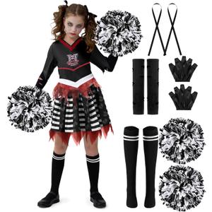 Spooktacular Creations Kids Halloween Cheerleader Costume, Zombie Cheerless Costume for Girls, Dead Cheer Outfit Toddlers (Large(10-12 yrs), Black)
