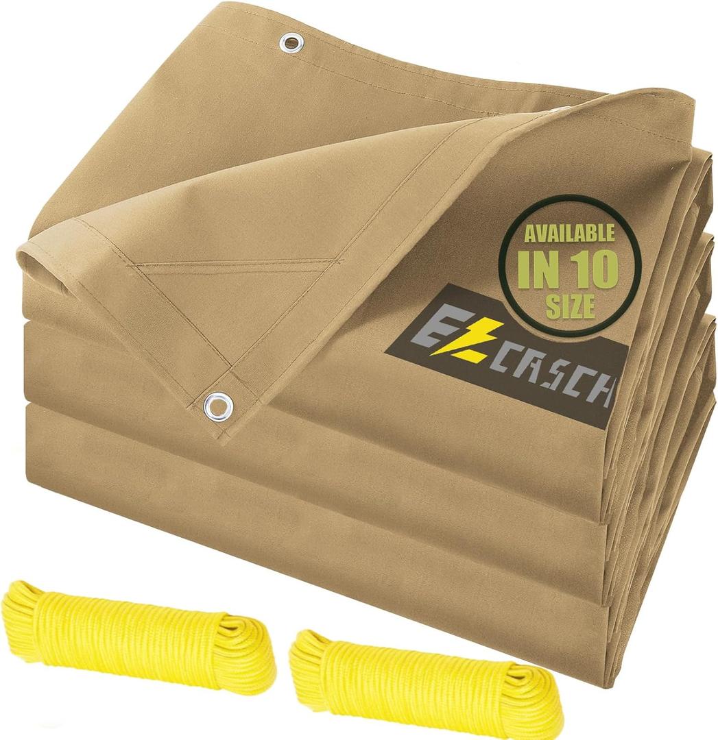 6x8 Canvas Tarps Heavy Duty Waterproof Tarpaulins with Aluminum Grommets,UV Resistant, 22Mil Multipurpose Drop Cloth, 14oz Cover Sheet for Outdoor and Indoor Use with Ropes Yellow
