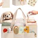 Baby Diaper Caddy Organizer with Portable Changing Mat and Bear Burp Cloth - Teddy Fleece Diaper Organizer for Changing Table - Baby Basket for Diaper Changing Essentials - Beige