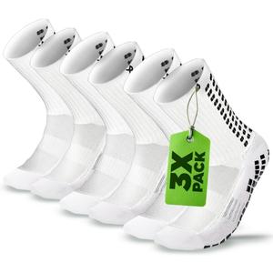 Lux Dual Grip Socks - Soccer Grip Socks for Men and Women. GripArray Performance & Comfort (Large, White (3 Packs))