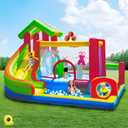 Mega Bounce House with Slide | 7-in-1 Inflatable Playground for Kids 3-10 | Giant Jump Area, Ball Pit, Basketball Hoop | Commercial-Grade Blower Included