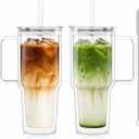 KEMORELA 2 Pack 28oz Double Wall Glass Tumblers with Handle, Lids & Straws Large Insulated Clear Glass Coffee Cups for Iced Coffee, Matcha, Smoothies, Bubble Tea & Cold Drinks