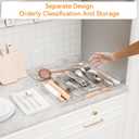 Yieach Clear Large Expandable Silverware Organizer and Kitchen Utensil Drawer Organizer,Plastic Adjustable Silverware Tray for Drawer Cutlery,Spatula,Tools,Flatware Organizers,Fork and Spoon Holder