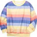 Girls Sweatshirts Striped Rainbow Shirts Kids Cotton Long Sleeve Pullover Crewneck Tops Toddler Casual Clothes, 150