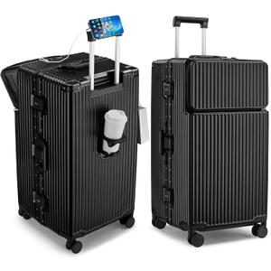 feilario 30in Super Large Captain Aluminum Frame Hardside Spinner Wheels Luggage, Zipperless Checked Suitcase with Front Compartment/Cup Holder/Phone Holder