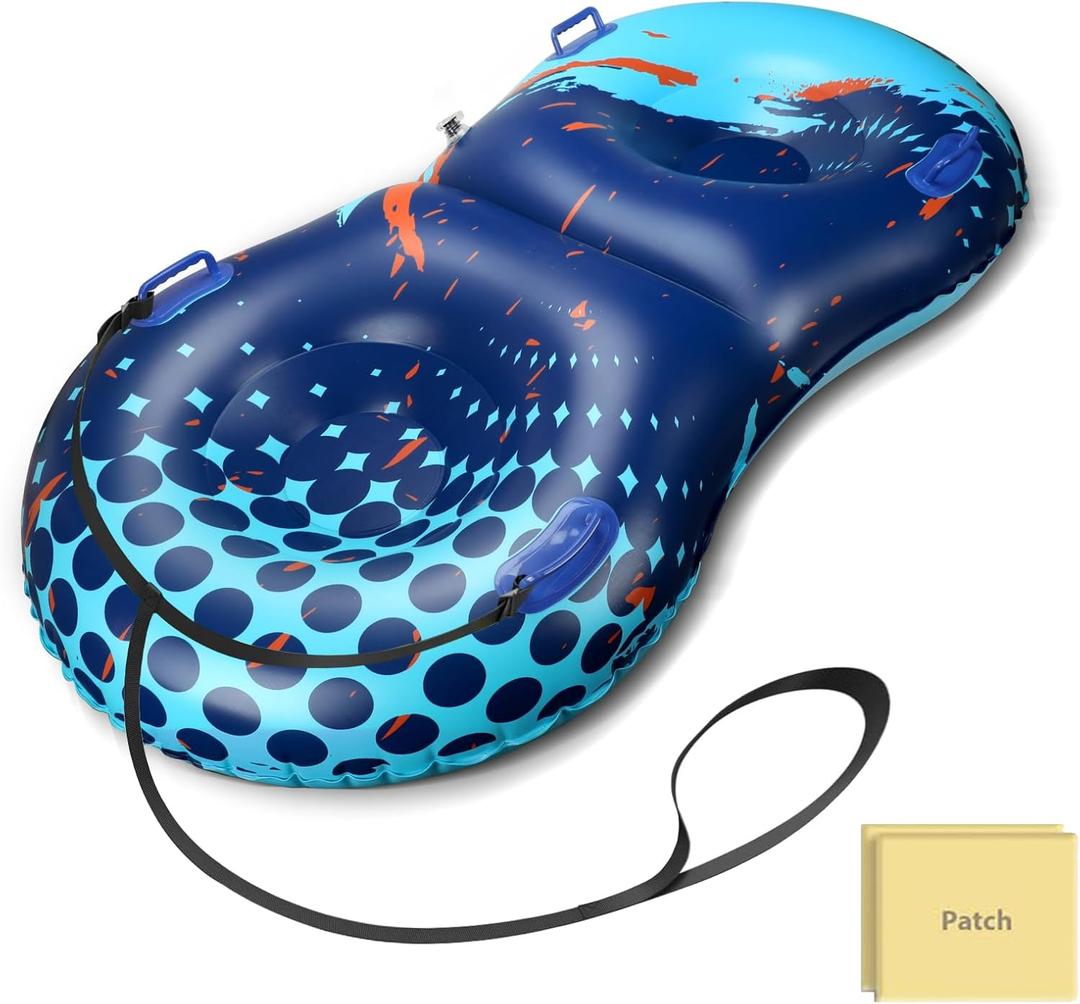 Snow Tube with Towable Tow Rope, UOLUUK 2 Persons Heavy Duty Inflatable Sled for Kids & Adults Premium Abrasion-Resistant Thickened Bottom Sledding for Outdoors
