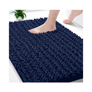 Yimobra Bathroom Rugs Non Slip Washable - Ultra Soft Absorbent Chenille Bath Mat, Quick Dry Shaggy Floor Carpet for Tub Shower, Navy Blue Home Decor Accessories, 24x17 Inch