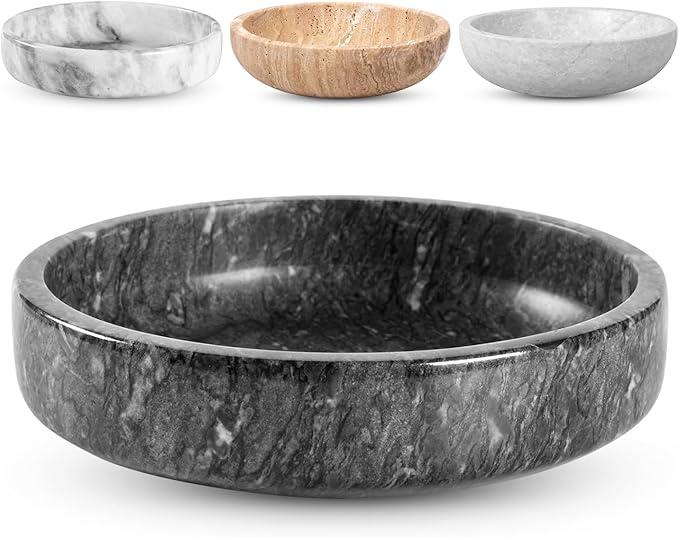 FNTSTICGOODS Marble Decorative Bowl  7.5" Natural Black Solid Marble Centerpiece  Handmade Stone Fruit Bowl  CatchAll or Key Bowl for Kitchen  Modern Minimalist Decor