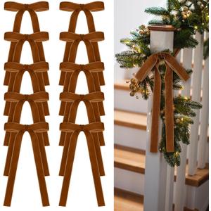 24 Pcs Velvet Bows Christmas Tree Ornaments Vintage Velvet Ribbon Bows for Tree Garland Wreath Indoor Xmas Decorations(9 x 13 InchWidth of 1",Copper)