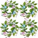 Winlyn 4 Pcs Easter Egg Candle Rings Wreaths Spring Artificial Foliage Berry and Egg Wreath Pastel Easter Eggs Candle Holder Rings 11" for Easter Holiday Springtime Decor Front Door Table Centerpiece