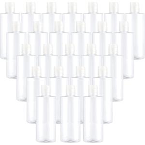 PINGEUI 24 Pack 8 Oz Clear Plastic Refillable Lotion Bottles, Plastic Empty Squeeze Bottles with Disc Top Flip Cap, BPA Free Travel Containers for Essential, Cream, Shampoo and Conditioner