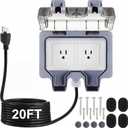 Kanayu Outdoor Outlet Box with 20ft Extension Cord, Dual 15 AMP 5-15 Receptacles Weatherproof Waterproof IP66 Outdoor Exterior Socket with Cover, 14 AWG/3C SJTW Cord
