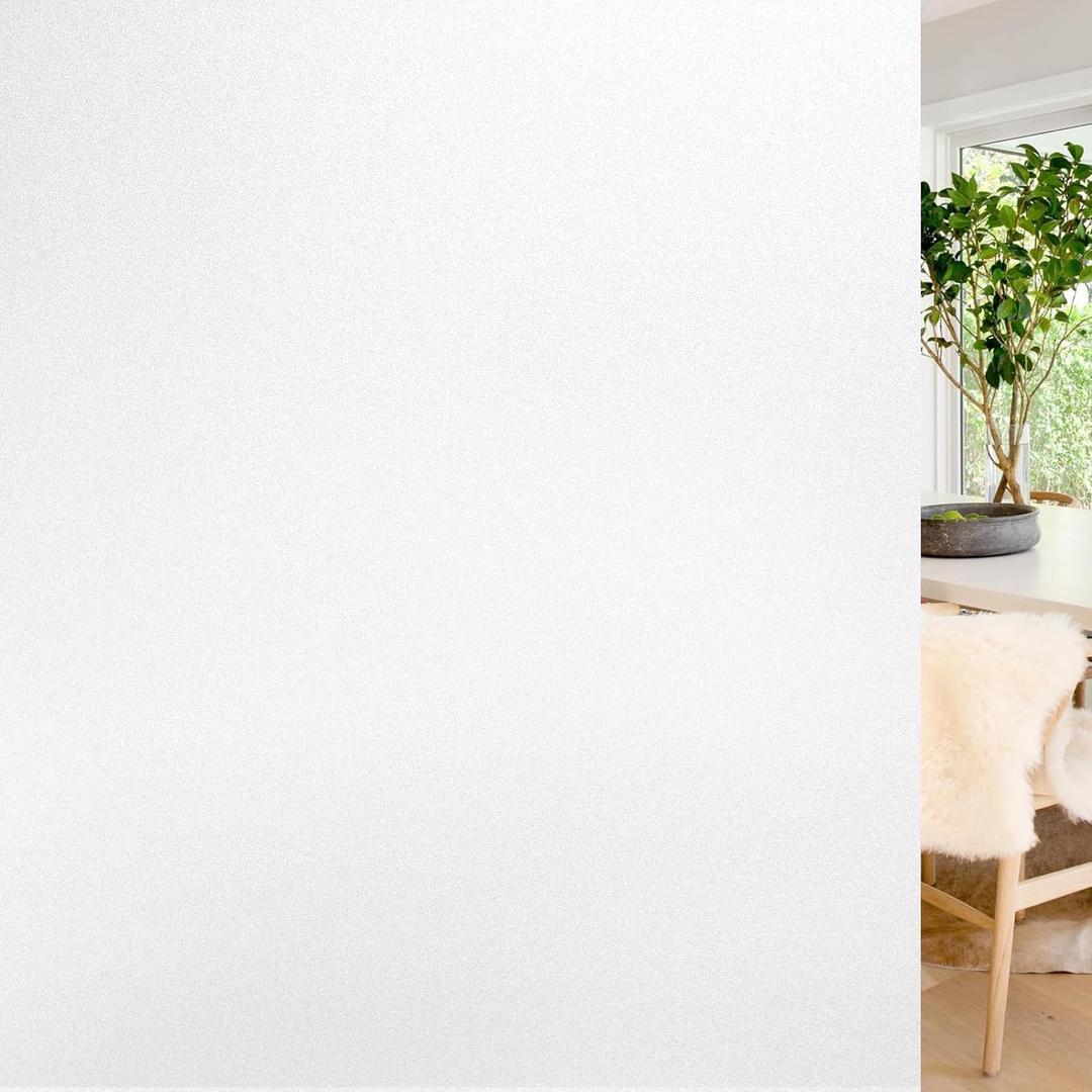 rabbitgoo Window Privacy Film, Non-Adhesive Frosted Glass Window Film for Bathroom, Static Cling Heat Blocking Stickers for Home Indoor Opaque Frosting Coverings House Tint, Matte White 35.4" x 393.7"