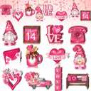 Spiareal 36 Pcs Valentine's Day Wooden Ornaments Pink Valentines Tree Christmas Decorations Gnome Truck Heart Love Hanging Decor Holiday Wood Cutouts Valentines Day Decor for Small Tree Home Craft