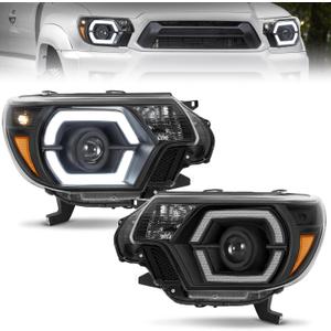 ELH 500% Brighter Headlight Assemblies Fit For 2012 2013 2014 2015 12 13 14 15 Toyota Tacoma with LED DRL Projector Headlamp Black Housing Amber Reflector