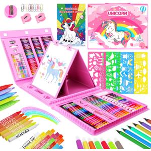 homicozy Art Supplies for Kids,Drawing Kits Unicorn Art Case Coloring Set with Double Sided Trifold Easel,Crayon,Colored Pencil,Marker,Coloring Book,Stencil,Sticker,Drawing Stuffs Gifts for Girls 4-12