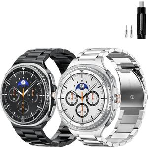 GOLDTOLUCK No Gap Stainless Steel Band Compatible with Samsung Galaxy Watch 8 7 6 5 4 Classic FE Pro Ultra 40mm 44mm 46mm 43mm 47mm 45mm 42mm Replacement Men Women Milanese Metal Elegant Casual (Carbon Black&Silver)