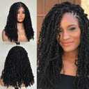 Black Butterfly Locs 13x6 Lace Wig Goddess Braids Lace Front Wig with Baby Hair Synthetic Pre-twisted Fluffy Goddess Butterfly (1B)