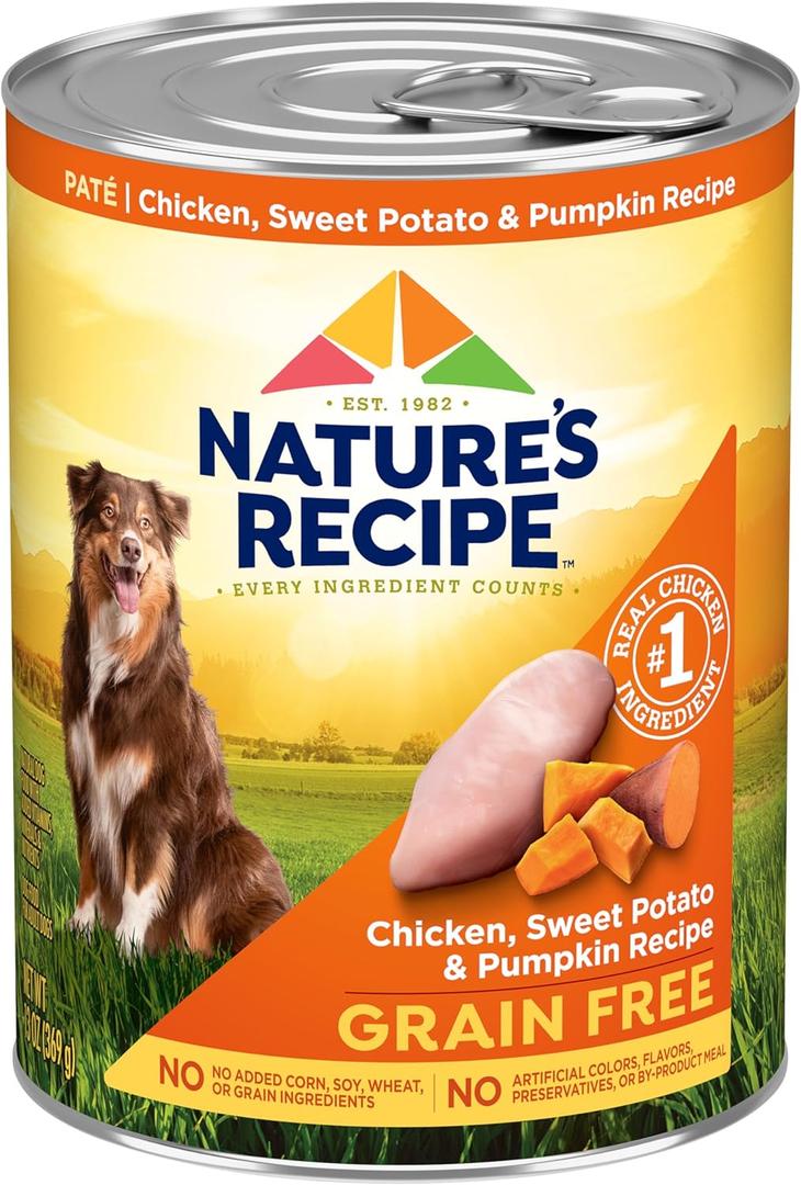 Nature's Recipe Grain Free Wet Dog Food Chicken, Sweet Potato, and Pumpkin Recipe, 13 oz. Can (Pack of 12) BB 3/30/27