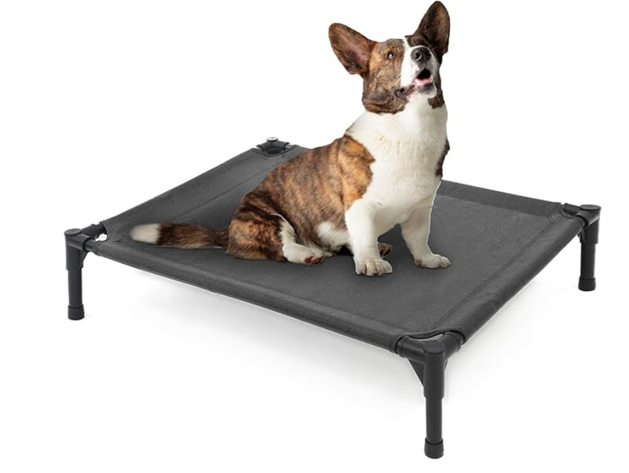 Elevated Dog Bed for Large Dogs, Extra Raised Dog Cot Beds, Heavy Duty Pet Cots with Durable Supportive Teslin Recyclable Mesh, Indoor & Outdoor Pet Bed, Black