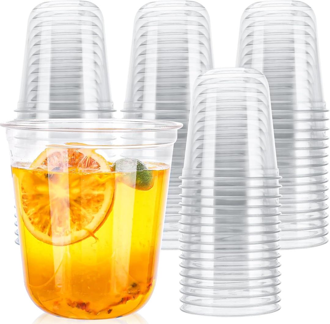 12oz Disposable Stemless Glasses,PET Disposable Drinking Cups,Cold Party Clear Plastic Glasses for Parties Birthday,Wedding,Meeting,Christmas Party Supplies. (100)