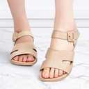 Flat Sandals for Women Dressy - Apricot Summer Comfortable Walking Casual Arch Support Ankle Strap Open Toe Slip on Womens Flats Sandal Size 10