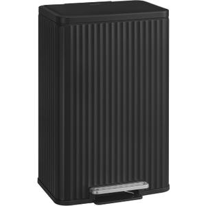 SONGMICS Trash Can, 13 Gallon (50 L) Garbage Can for Kitchen, with Lid, Pedal, and Removable Inner Bucket, Soft Close, Stainless Steel, 15 Trash Bags (Code K) Included, Ink Black ULTB586BZ01