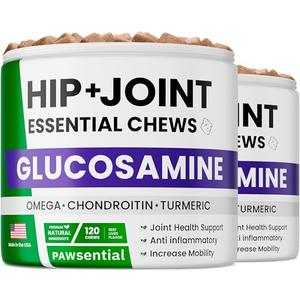 Pawsential Glucosamine for Dogs - Joints Health Treats w/Omega Fish Oil - Natural Joint Pain Relief - Canine Hip and Joint Supplement w/Chondroitin + MSM + Turmeric + Calcium - 240 Beef Chews