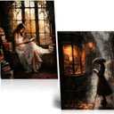 NCYEL 2Pcs Dark Academy Canvas Wall Art Painting Book Reading Print Vintage Style Drawing Gothic Poster Girl Street Scene Picture Library Study Bedroom Decor Literature Gallery 16x24 Inch Unframed (16"Wx24"H2)