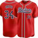 Mens Boston Baseball Stitched T-Shirt (Red, L)