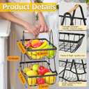2 Tier Fruit Basket for Kitchen, Detachable Fruit Bowl for Kitchen Counter, Metal Fruit and Vegetable Storage Stand, Fruits Holder Vegetable Basket with Wood Handle, Bread and Snack Organizer