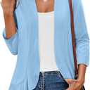 Magritta Women's Three Quarter Sleeve Classic Kimono Cardigan, Sky Blue, XL