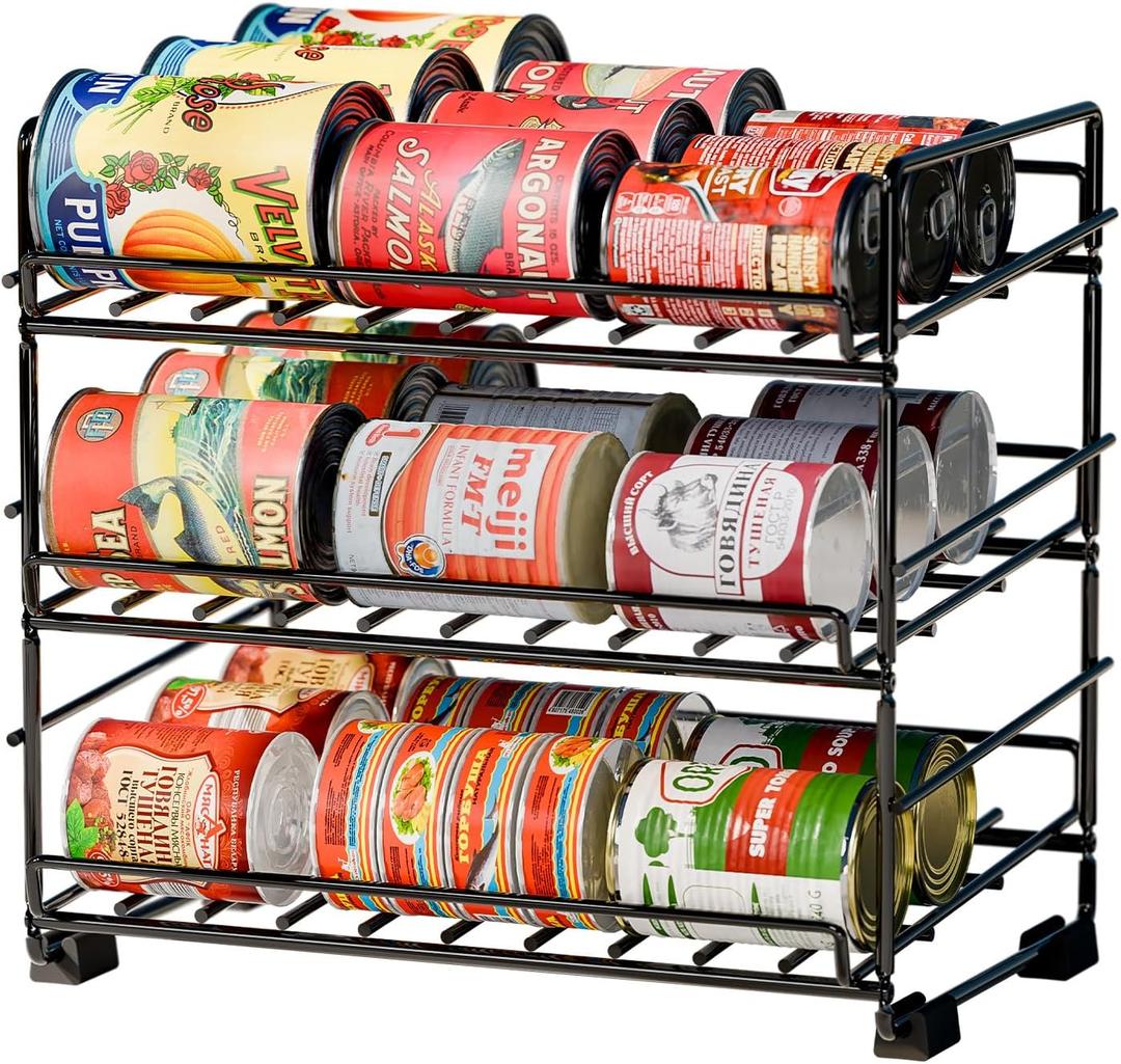 SUFAUY 3 Tier Can Organizer for Pantry, Holds 36 Cans, Heavy Duty Metal Shelves for Storage, Black