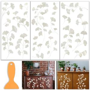 OLYCRAFT 3Pcs/Set Gray Ginkgo Leaf Rub on Transfers for Furniture and Crafts 6x12 Inch Ginkgo Leaf Furniture Decals Decor Plant Transfer Stickers with 1pc Scraper for Scrapbook Window DIY Home Decor