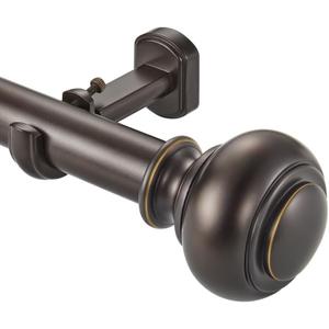 1 1/8 Inch Heavy Duty Curtain Rods, Single Curtain Rod for Window 36-72 Inch(3-6ft), Telescoping Drapery Rods with Classic Finials and Adjustable Aluminum Alloy Brackets, Antique Brown
