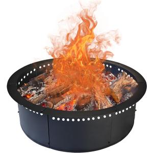 SoulMate Outdoor 45-Inch Outer/39-Inch Inner Fire Pit Ring Smokeless,Duty Solid Metal Steel Round Firepit Rim Insert for DIY Fire Pits, Outdoor Above or In-Ground, Camping Garden Patio Backyard.