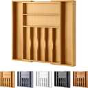 oridom Large Premium Bamboo Silverware Organizer - Expandable Drawer Organizer & Utensil Organizer - 17"x19.7" Cutlery Tray with Dividers for Kitchen Utensils and Flatware (7-9 Slots) (Natural)